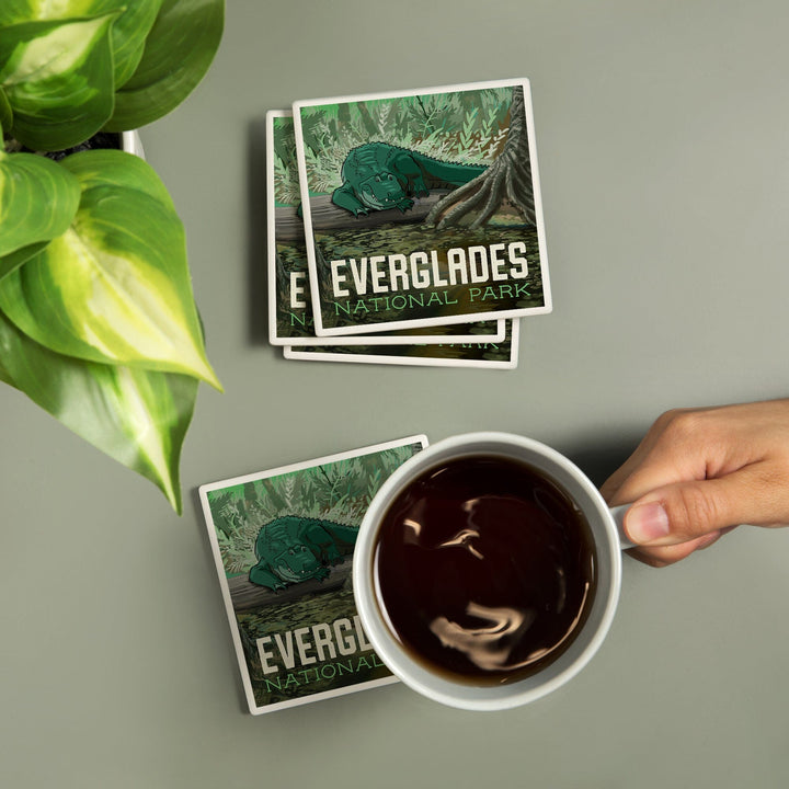 Everglades National Park, Florida, Alligator in Swamp, Coasters Coasters Lantern Press 