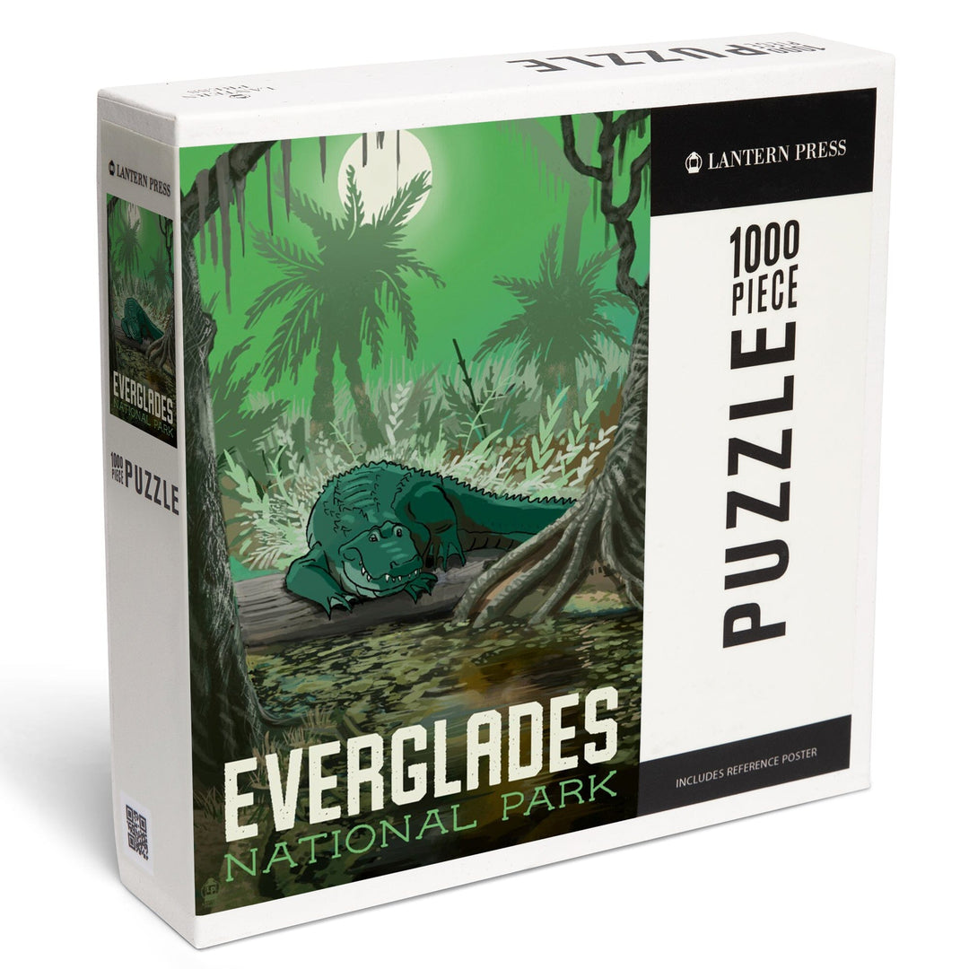 Everglades National Park, Florida, Alligator in Swamp, Jigsaw Puzzle Puzzle Lantern Press 