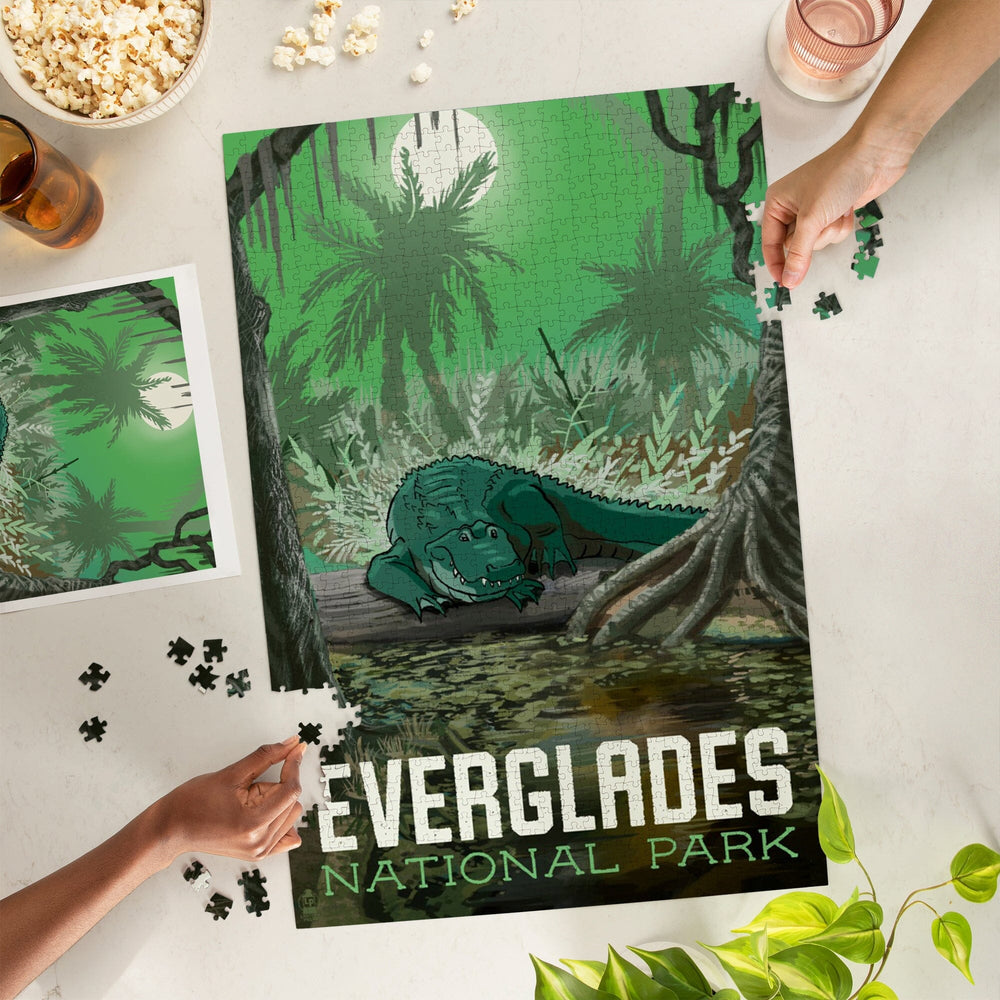 Everglades National Park, Florida, Alligator in Swamp, Jigsaw Puzzle Puzzle Lantern Press 