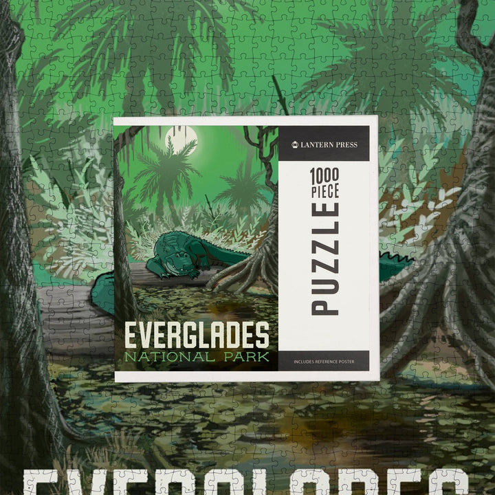 Everglades National Park, Florida, Alligator in Swamp, Jigsaw Puzzle Puzzle Lantern Press 