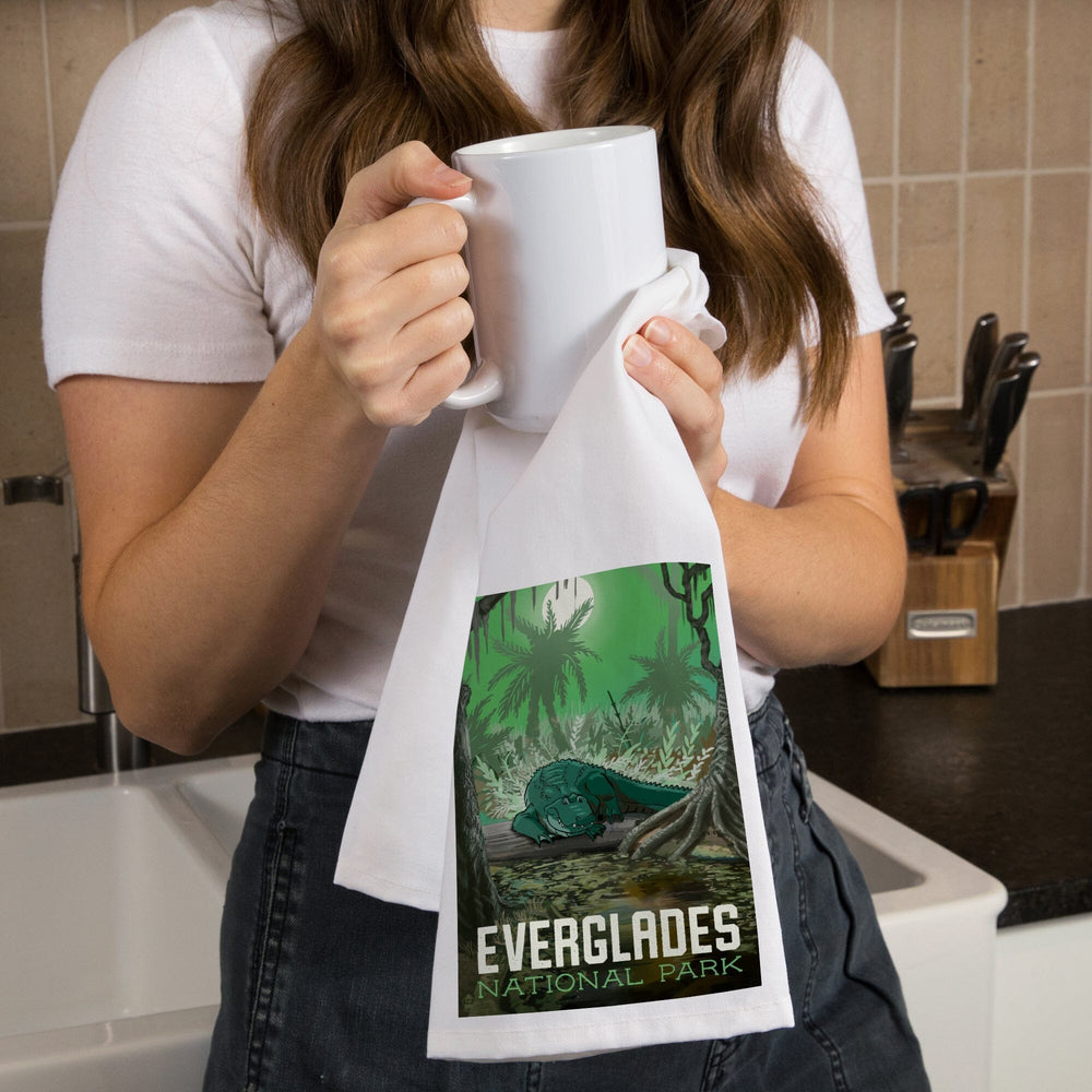Everglades National Park, Florida, Alligator in Swamp, Organic Cotton Kitchen Tea Towels Kitchen Lantern Press 