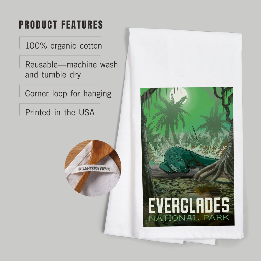 Everglades National Park, Florida, Alligator in Swamp, Organic Cotton Kitchen Tea Towels Kitchen Lantern Press 