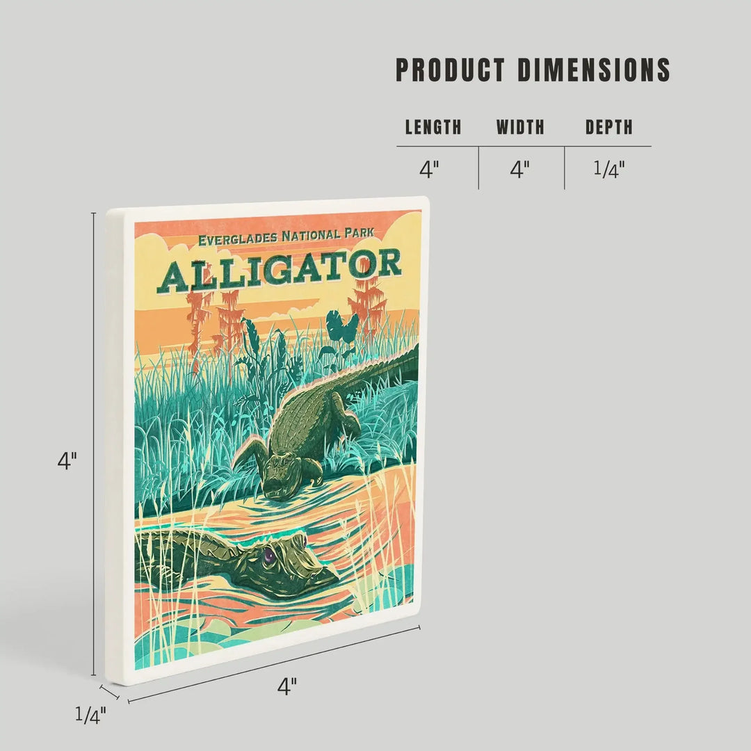 Everglades National Park, Florida, Alligator Vintage Print Press, Coasters Coasters Lantern Press 