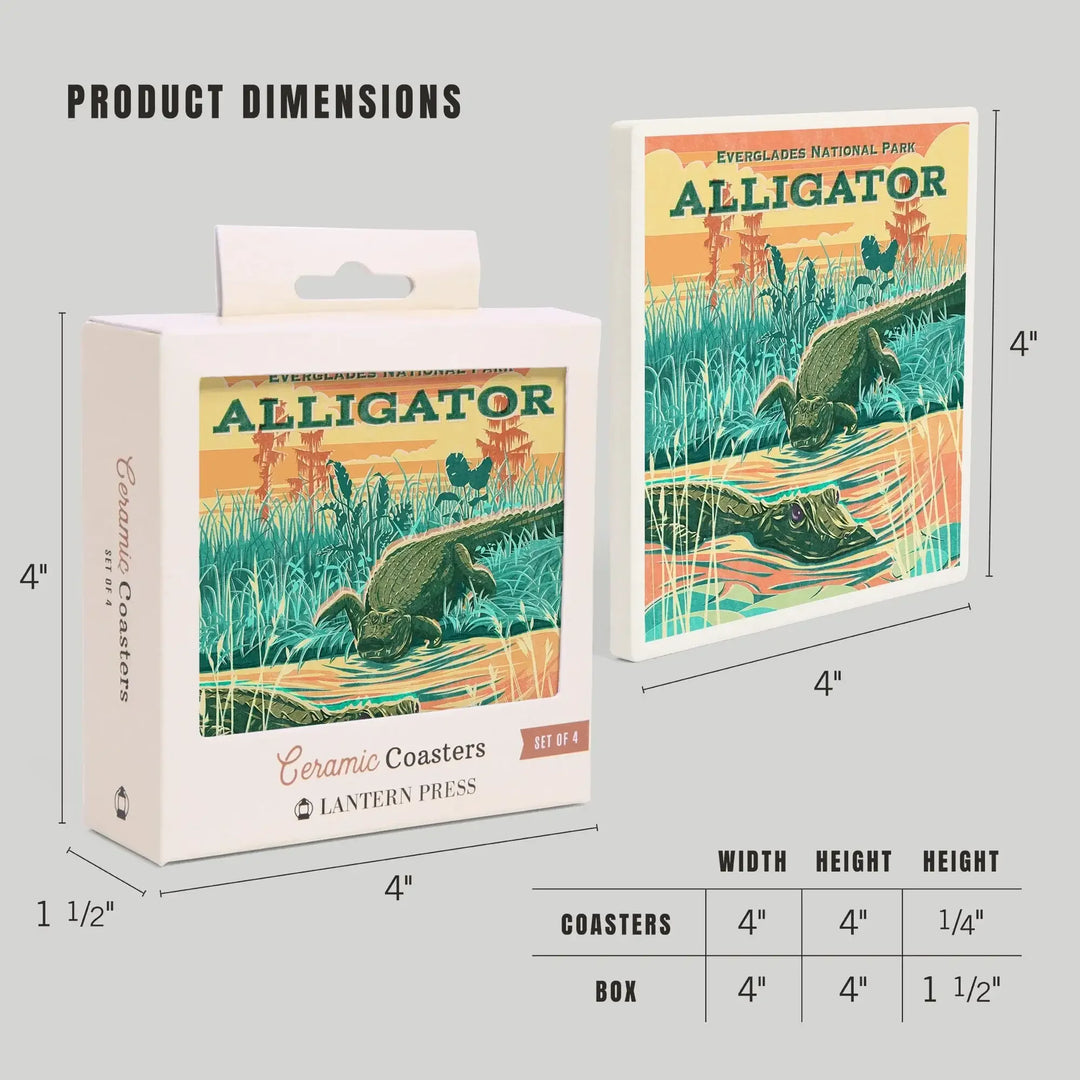 Everglades National Park, Florida, Alligator Vintage Print Press, Coasters Coasters Lantern Press 