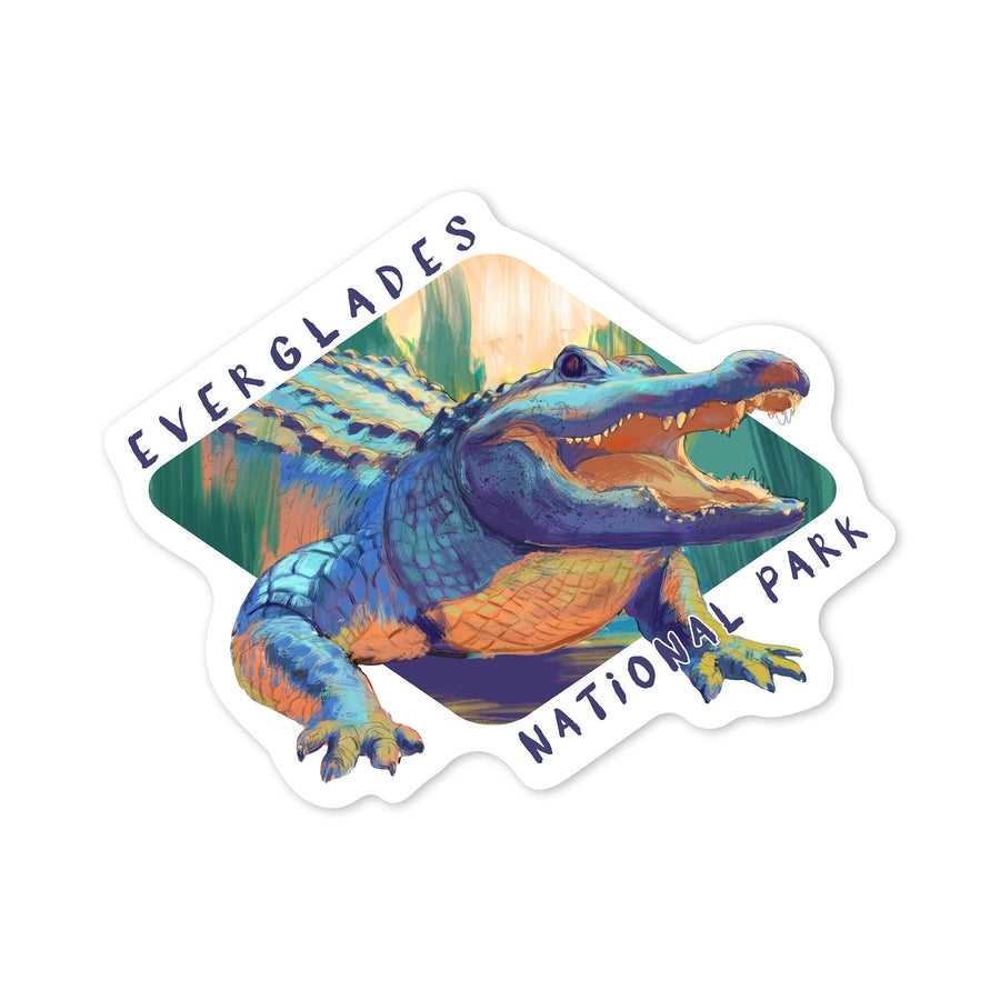 Everglades National Park, Florida, Alligator, Vivid, Contour, Lantern Press Artwork, Vinyl Sticker Sticker Lantern Press 