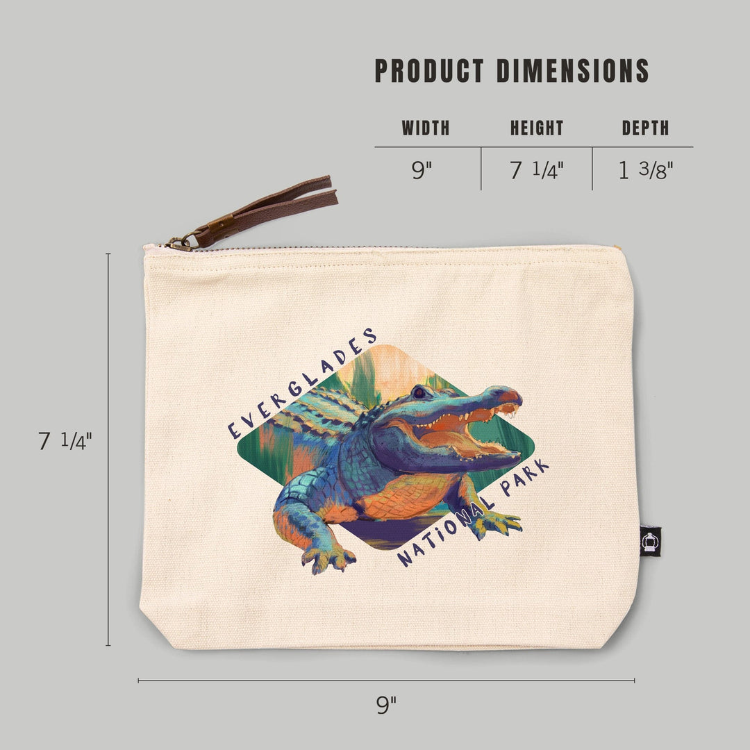 Everglades National Park, Florida, Alligator, Vivid,, Organic Cotton Zipper Pouch, Go Bag Go Bag Lantern Press 