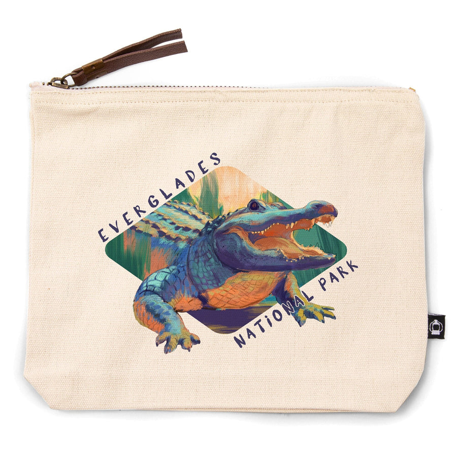 Everglades National Park, Florida, Alligator, Vivid,, Organic Cotton Zipper Pouch, Go Bag Go Bag Lantern Press 