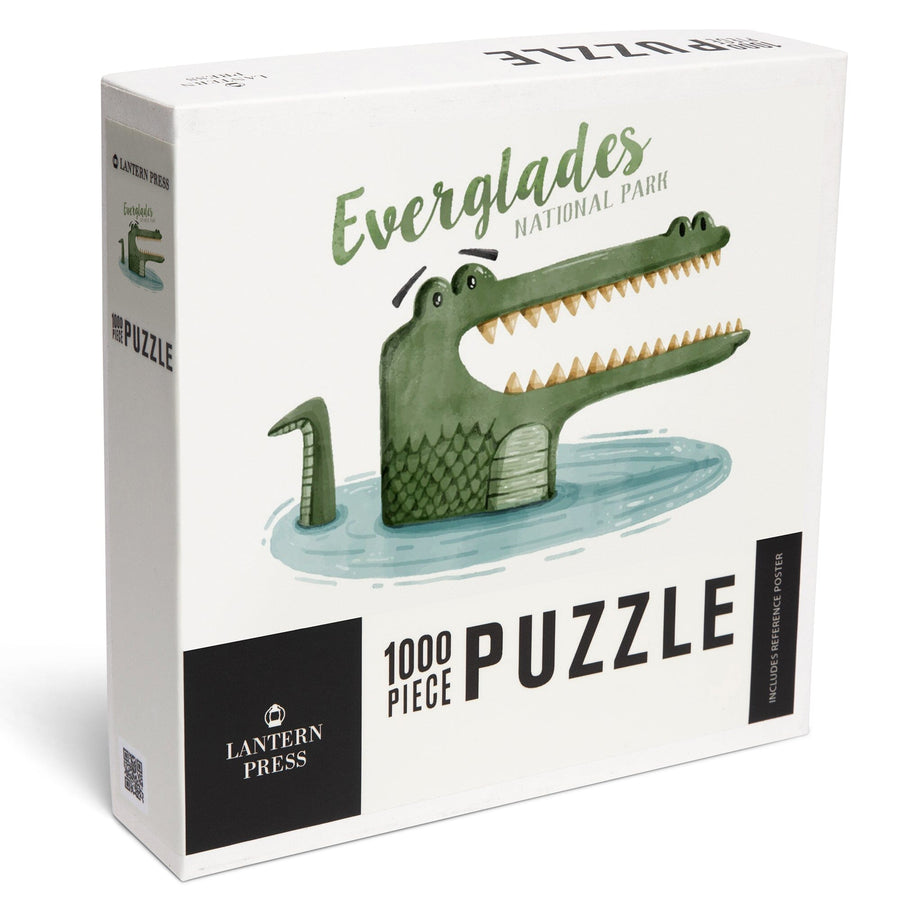Everglades National Park, Florida, Alligator, Watercolor, Jigsaw Puzzle Puzzle Lantern Press 