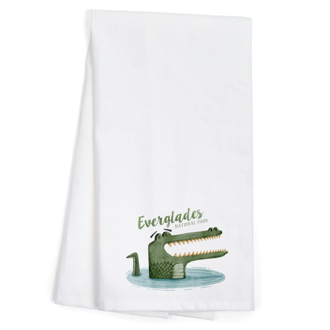 Everglades National Park, Florida, Alligator, Watercolor, Organic Cotton Kitchen Tea Towels Kitchen Lantern Press 