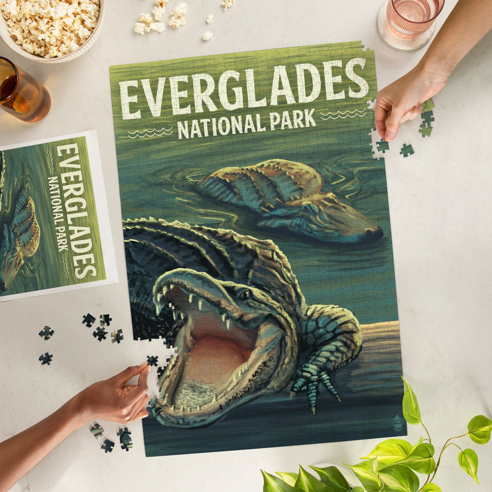 Everglades National Park, Florida, Alligators, Jigsaw Puzzle Puzzle Lantern Press 