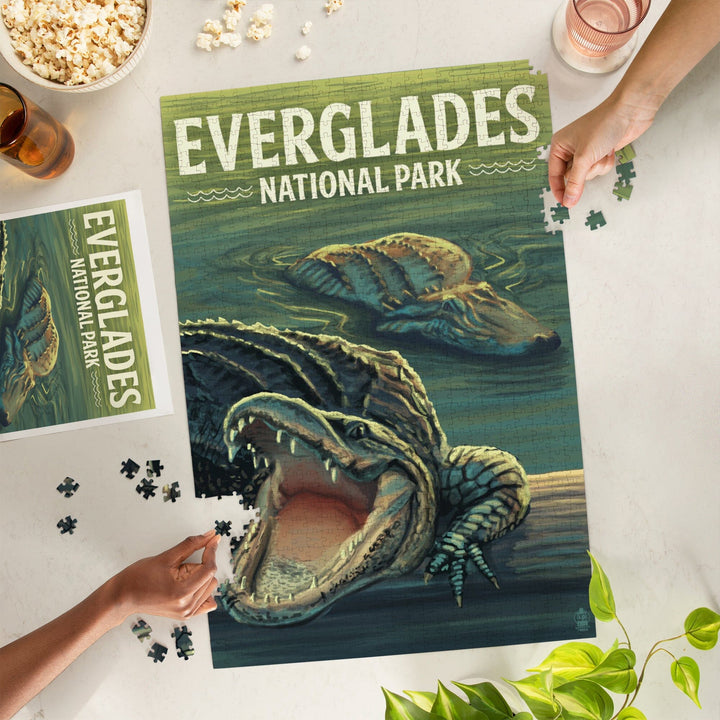 Everglades National Park, Florida, Alligators, Jigsaw Puzzle Puzzle Lantern Press 