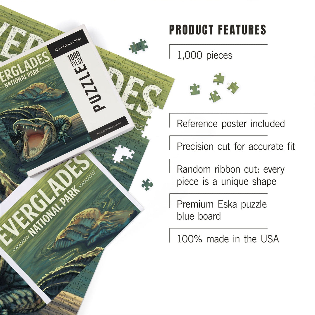 Everglades National Park, Florida, Alligators, Jigsaw Puzzle Puzzle Lantern Press 
