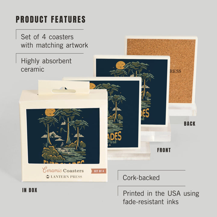 Everglades National Park, Florida, Distress Vector Shapes, Coasters Coasters Lantern Press 