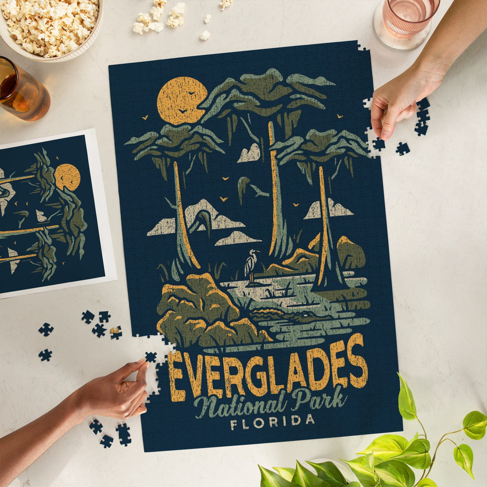 Everglades National Park, Florida, Distress Vector Shapes, Jigsaw Puzzle Puzzle Lantern Press 