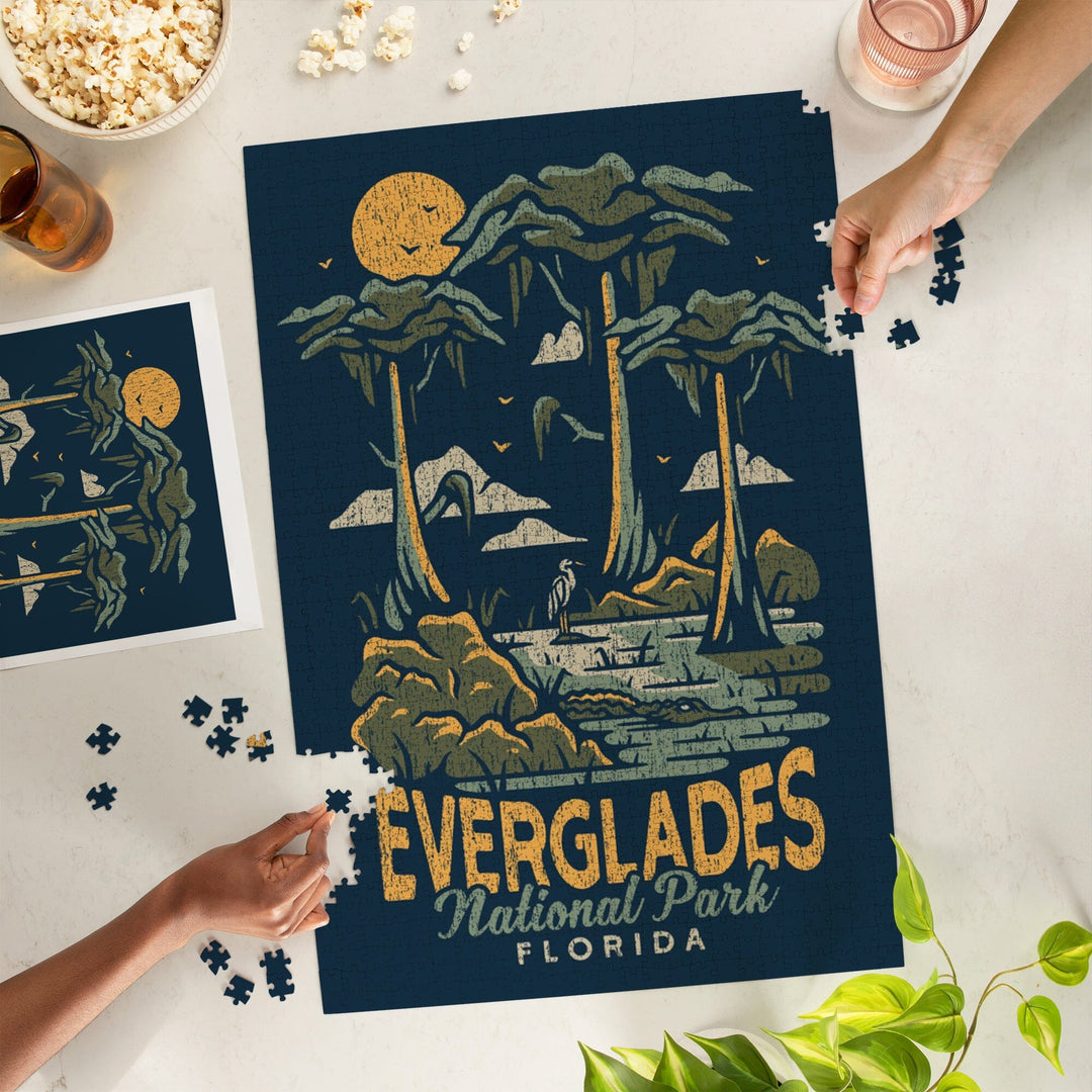 Everglades National Park, Florida, Distress Vector Shapes, Jigsaw Puzzle Puzzle Lantern Press 