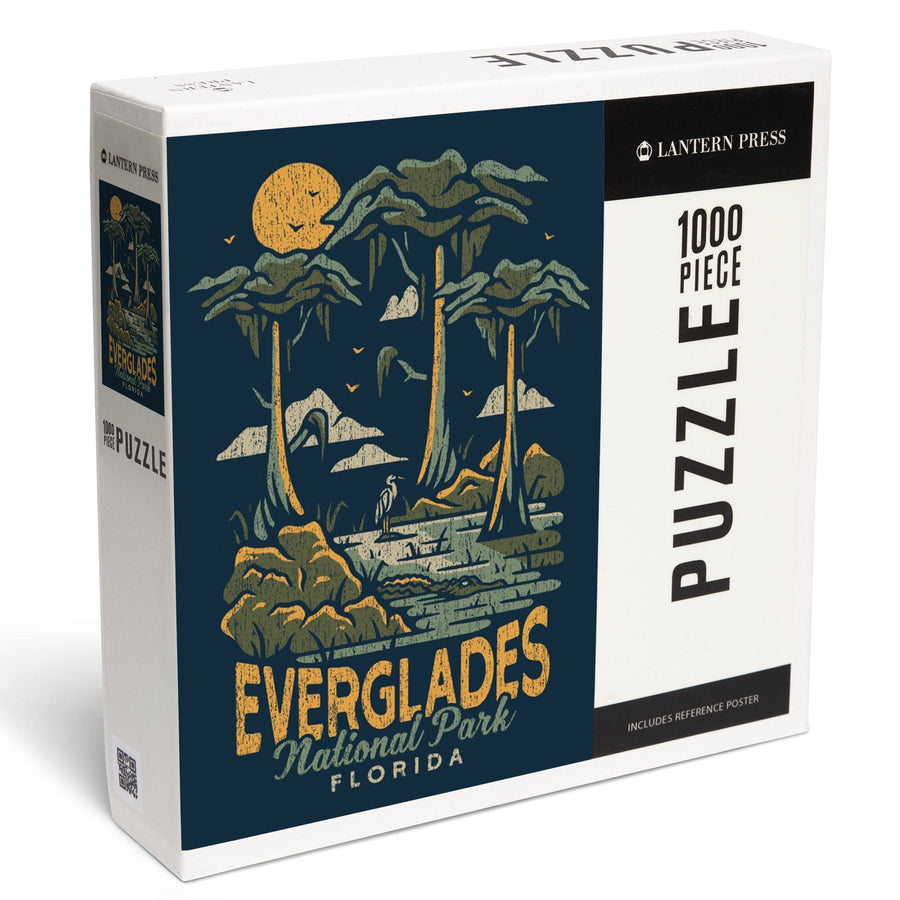 Everglades National Park, Florida, Distress Vector Shapes, Jigsaw Puzzle Puzzle Lantern Press 
