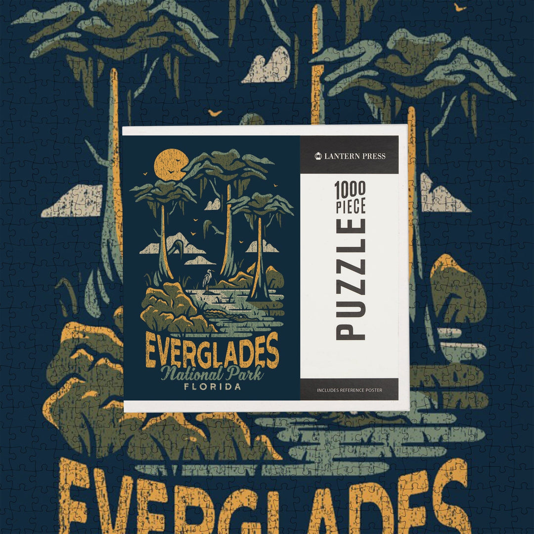 Everglades National Park, Florida, Distress Vector Shapes, Jigsaw Puzzle Puzzle Lantern Press 