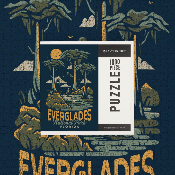 Everglades National Park, Florida, Distress Vector Shapes, Jigsaw Puzzle Puzzle Lantern Press 