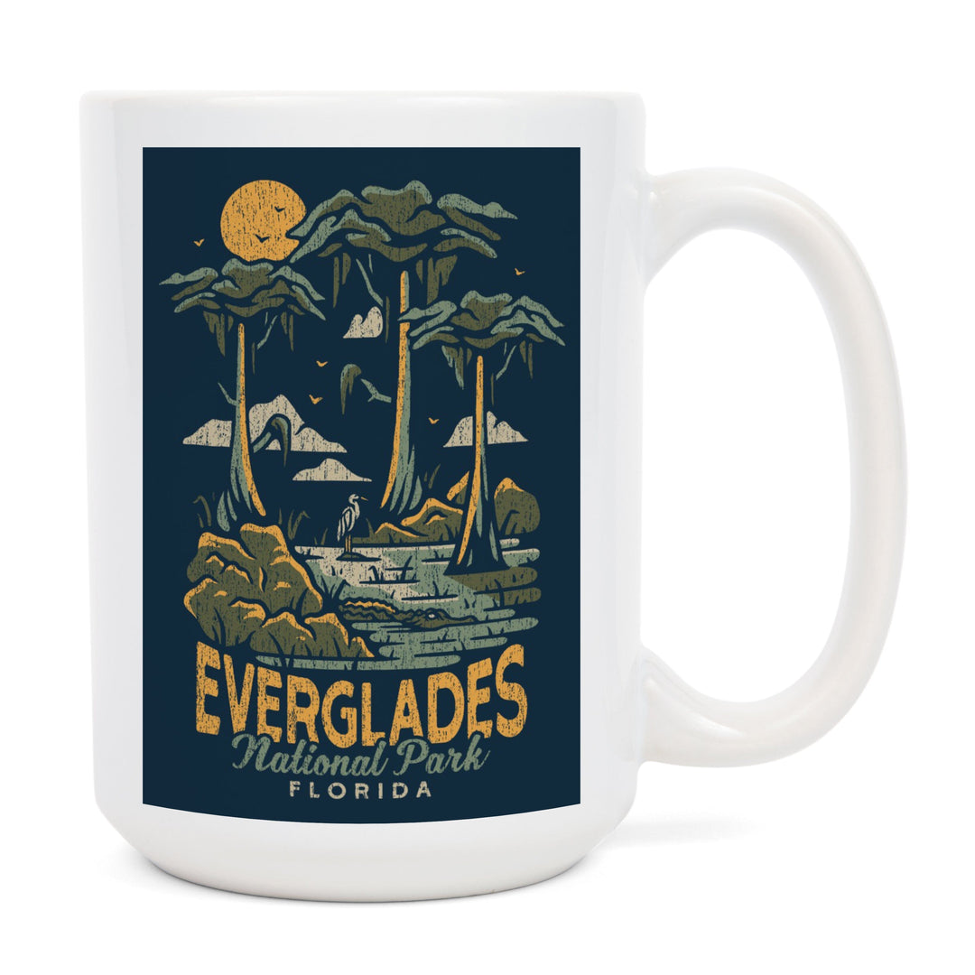 Everglades National Park, Florida, Distress Vector Shapes, Lantern Press Artwork, Ceramic Mug Mugs Lantern Press 