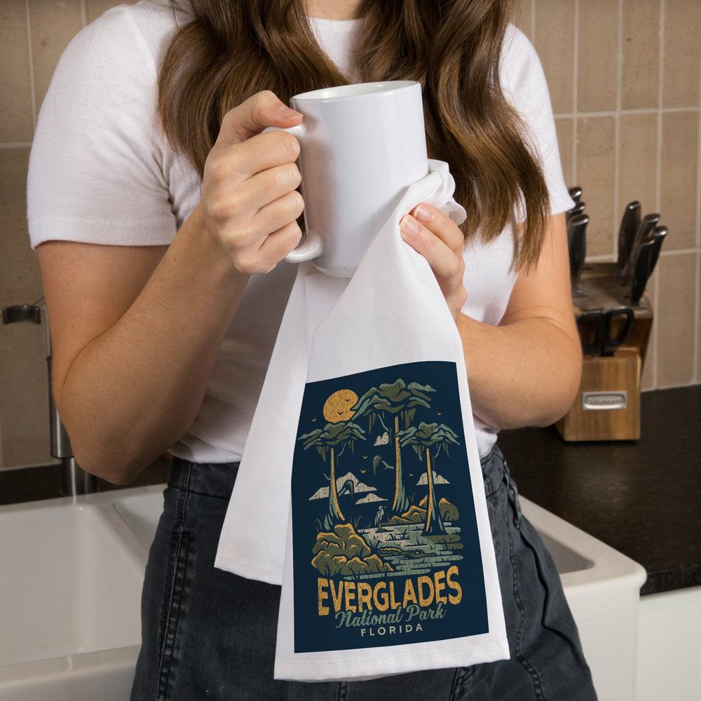Everglades National Park, Florida, Distress Vector Shapes, Organic Cotton Kitchen Tea Towels Kitchen Lantern Press 