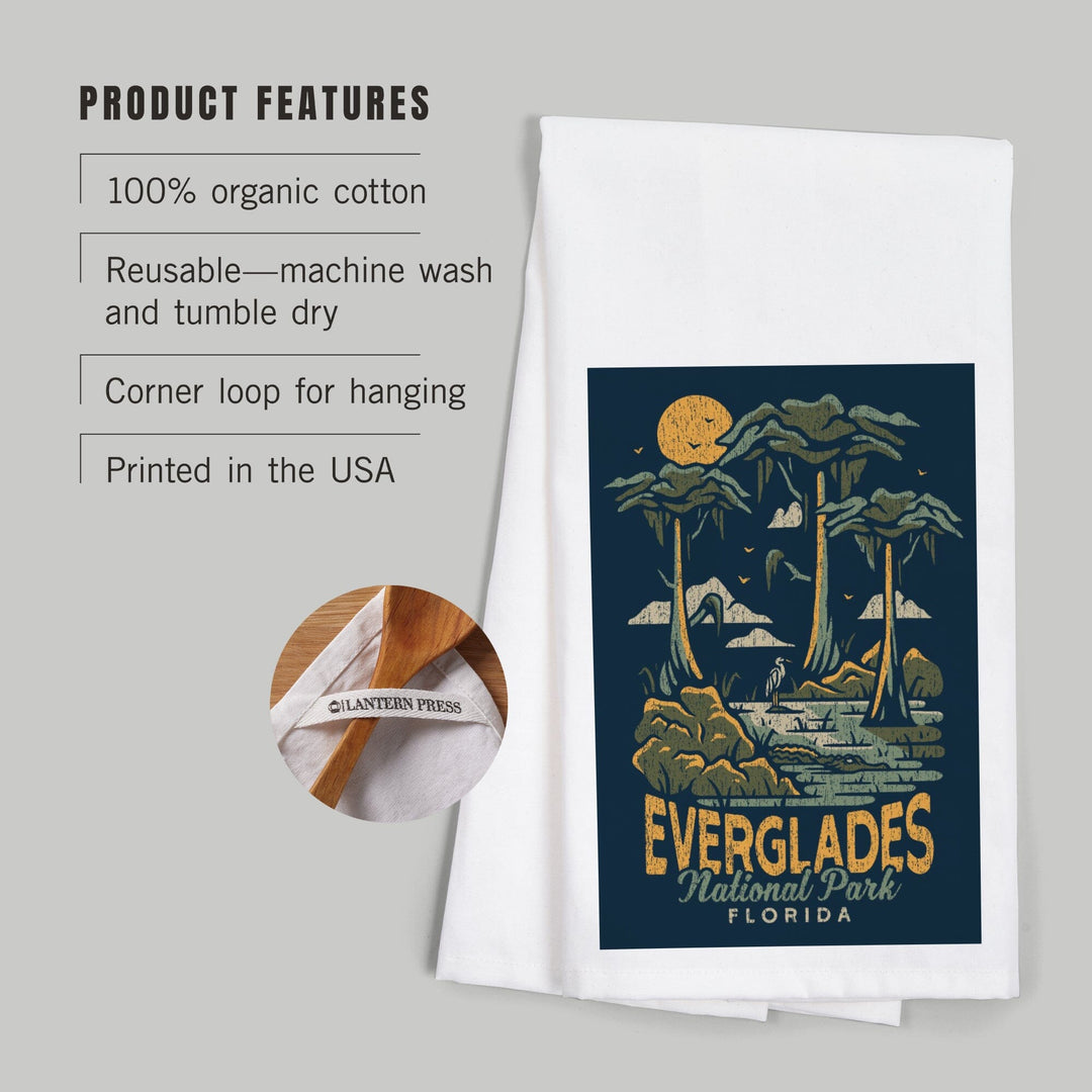 Everglades National Park, Florida, Distress Vector Shapes, Organic Cotton Kitchen Tea Towels Kitchen Lantern Press 