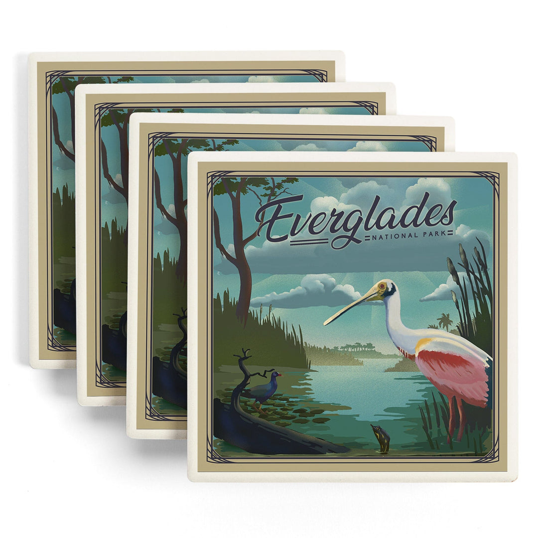 Everglades National Park, Florida, Lithograph National Park Series, Coasters Coasters Lantern Press 