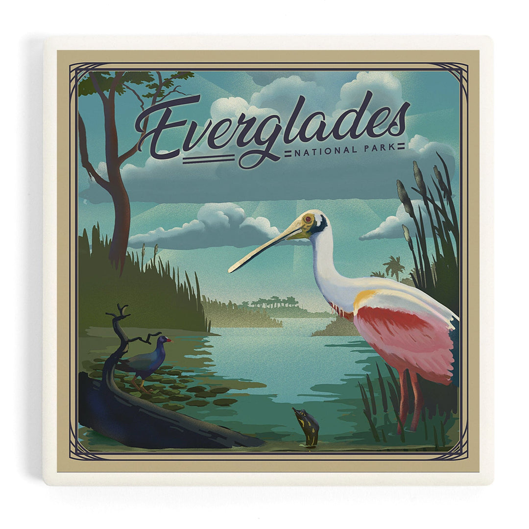 Everglades National Park, Florida, Lithograph National Park Series, Coasters Coasters Lantern Press 