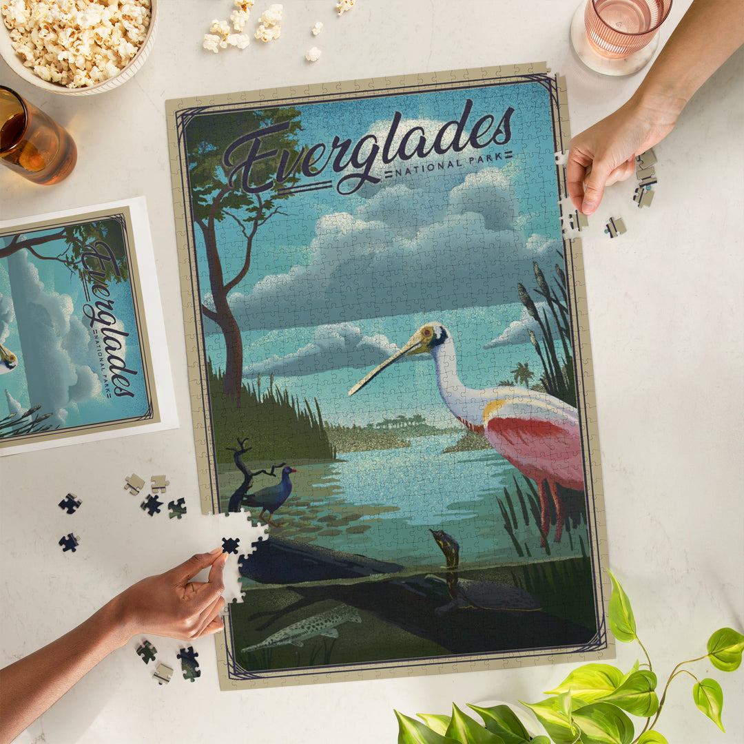 Everglades National Park, Florida, Lithograph National Park Series, Jigsaw Puzzle Puzzle Lantern Press 