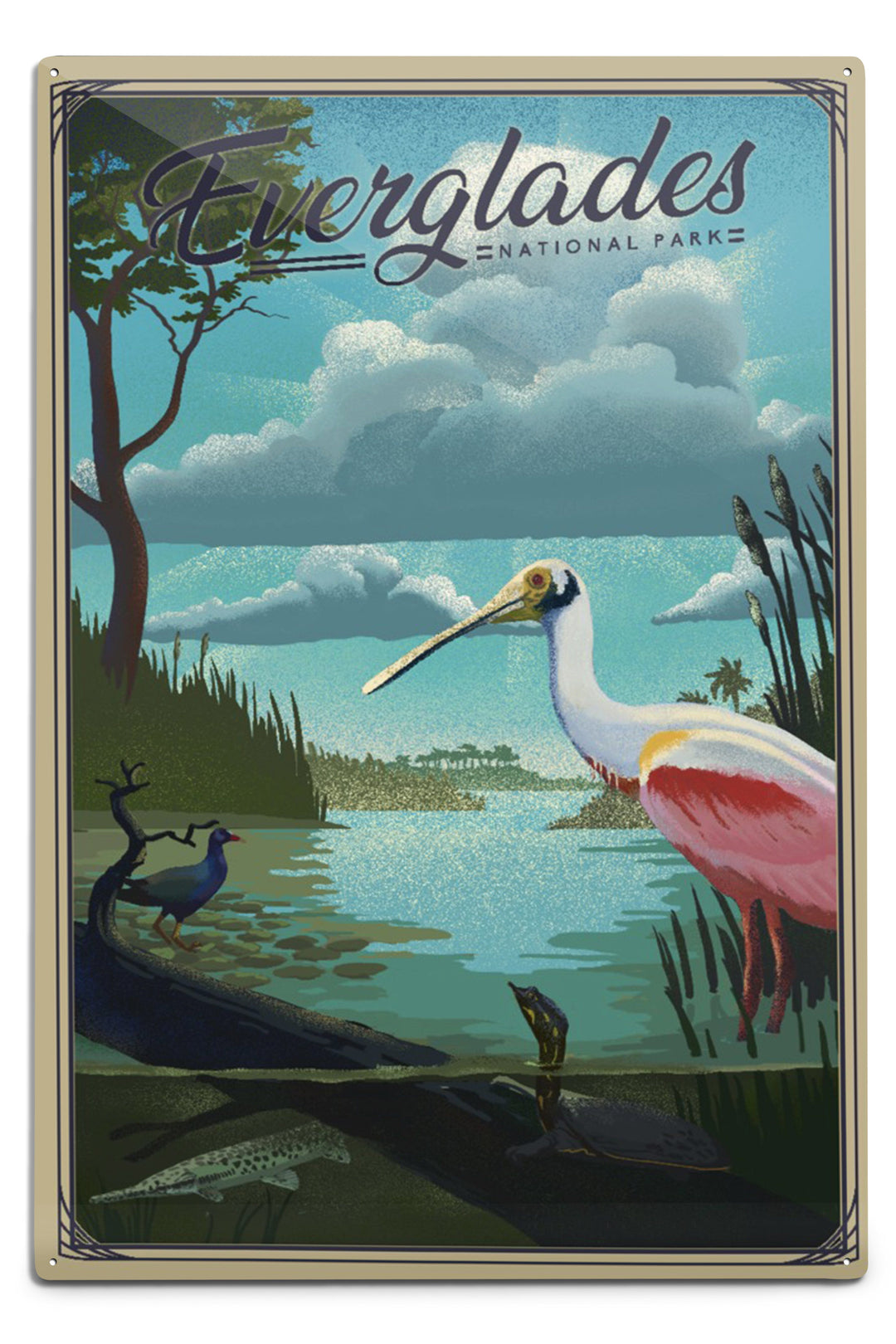 Everglades National Park, Florida, Lithograph National Park Series, Metal Signs Metal Lantern Press 12x18 Metal Sign 