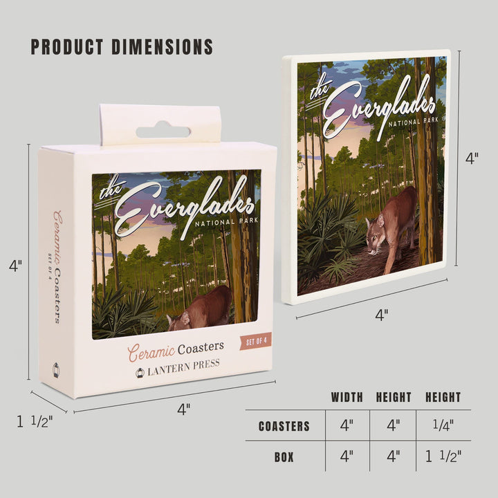 Everglades National Park, Florida, Panther and Pinelands, Painterly Series, Coasters Coasters Lantern Press 