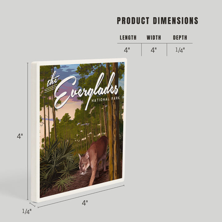 Everglades National Park, Florida, Panther and Pinelands, Painterly Series, Coasters Coasters Lantern Press 
