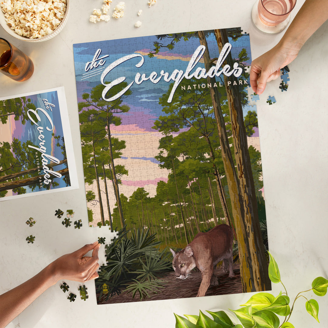 Everglades National Park, Florida, Panther and Pinelands, Painterly Series, Jigsaw Puzzle Puzzle Lantern Press 