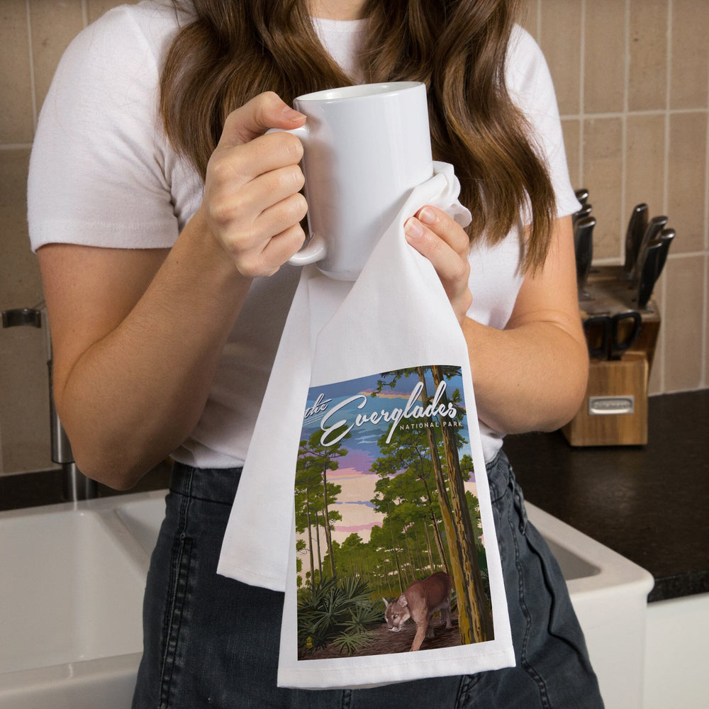 Everglades National Park, Florida, Panther and Pinelands, Painterly Series, Organic Cotton Kitchen Tea Towels Kitchen Lantern Press 