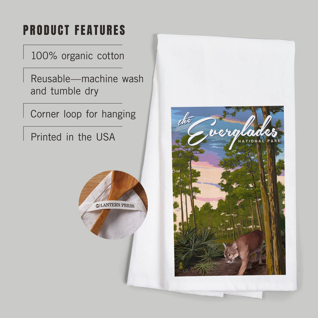 Everglades National Park, Florida, Panther and Pinelands, Painterly Series, Organic Cotton Kitchen Tea Towels Kitchen Lantern Press 