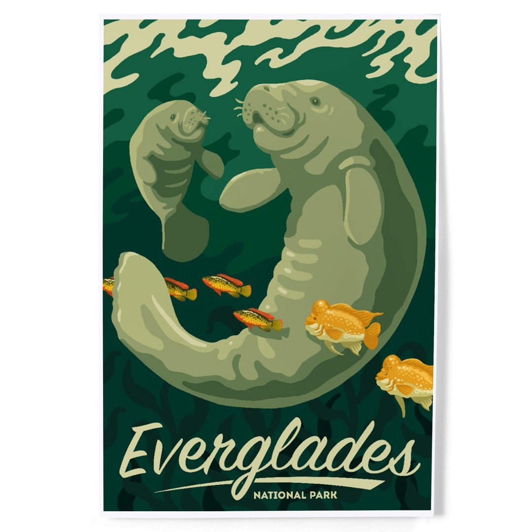 Everglades National Park, Manatee and Calf Swimming, Art & Giclee Prints Art Lantern Press 