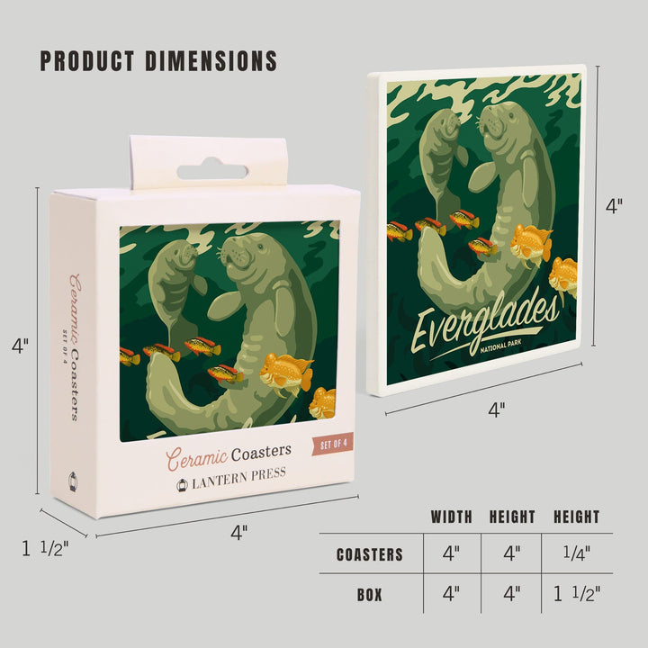 Everglades National Park, Manatee and Calf Swimming, Coasters Coasters Lantern Press 