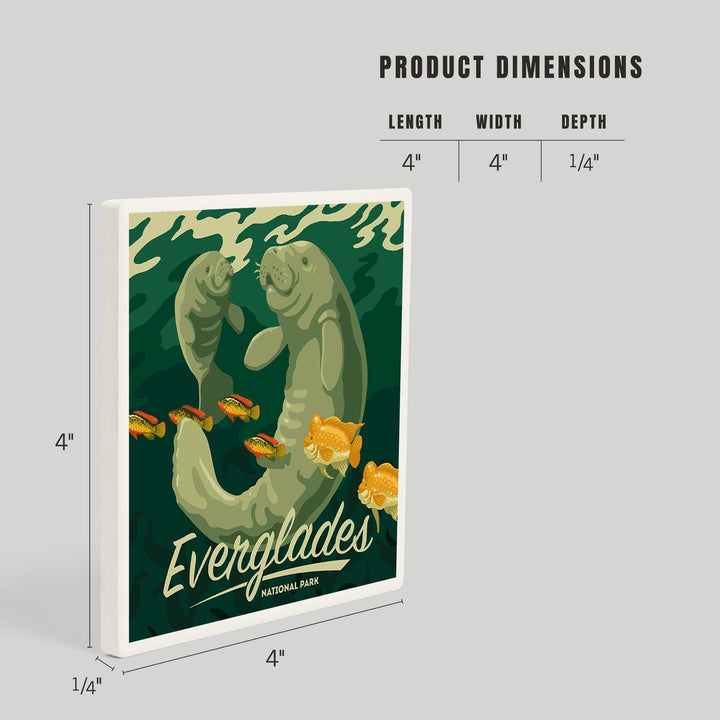 Everglades National Park, Manatee and Calf Swimming, Coasters Coasters Lantern Press 