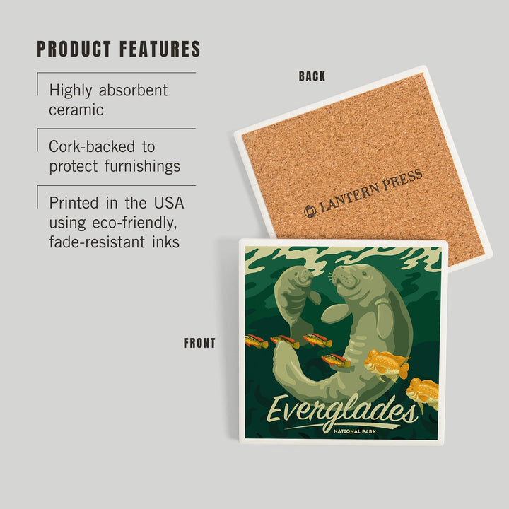 Everglades National Park, Manatee and Calf Swimming, Coasters Coasters Lantern Press 