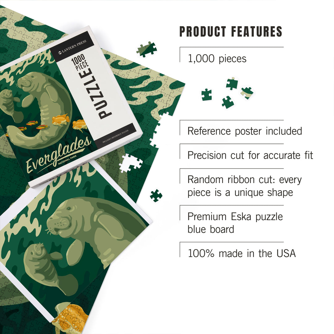 Everglades National Park, Manatee and Calf Swimming, Jigsaw Puzzle Puzzle Lantern Press 