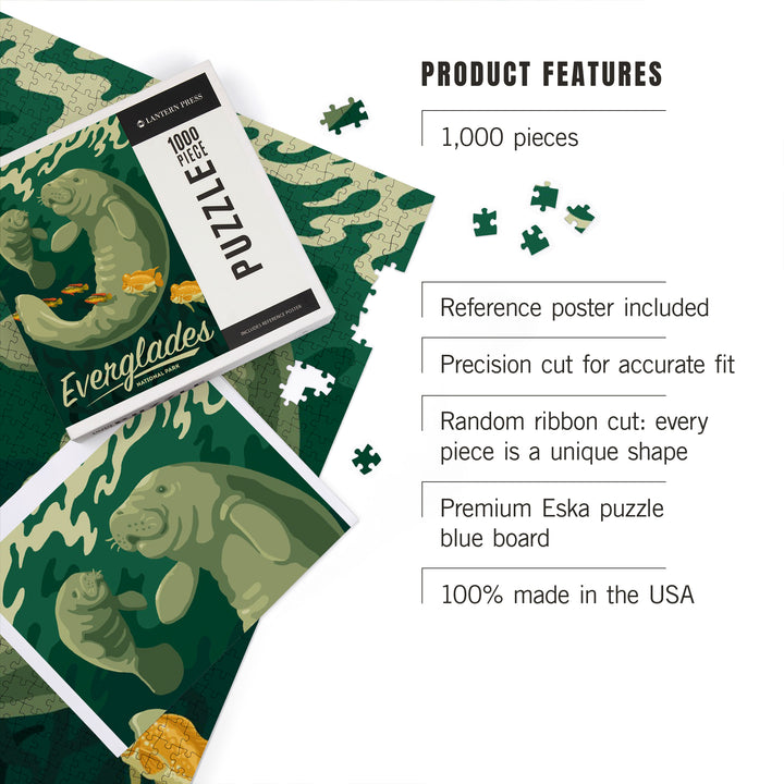Everglades National Park, Manatee and Calf Swimming, Jigsaw Puzzle Puzzle Lantern Press 