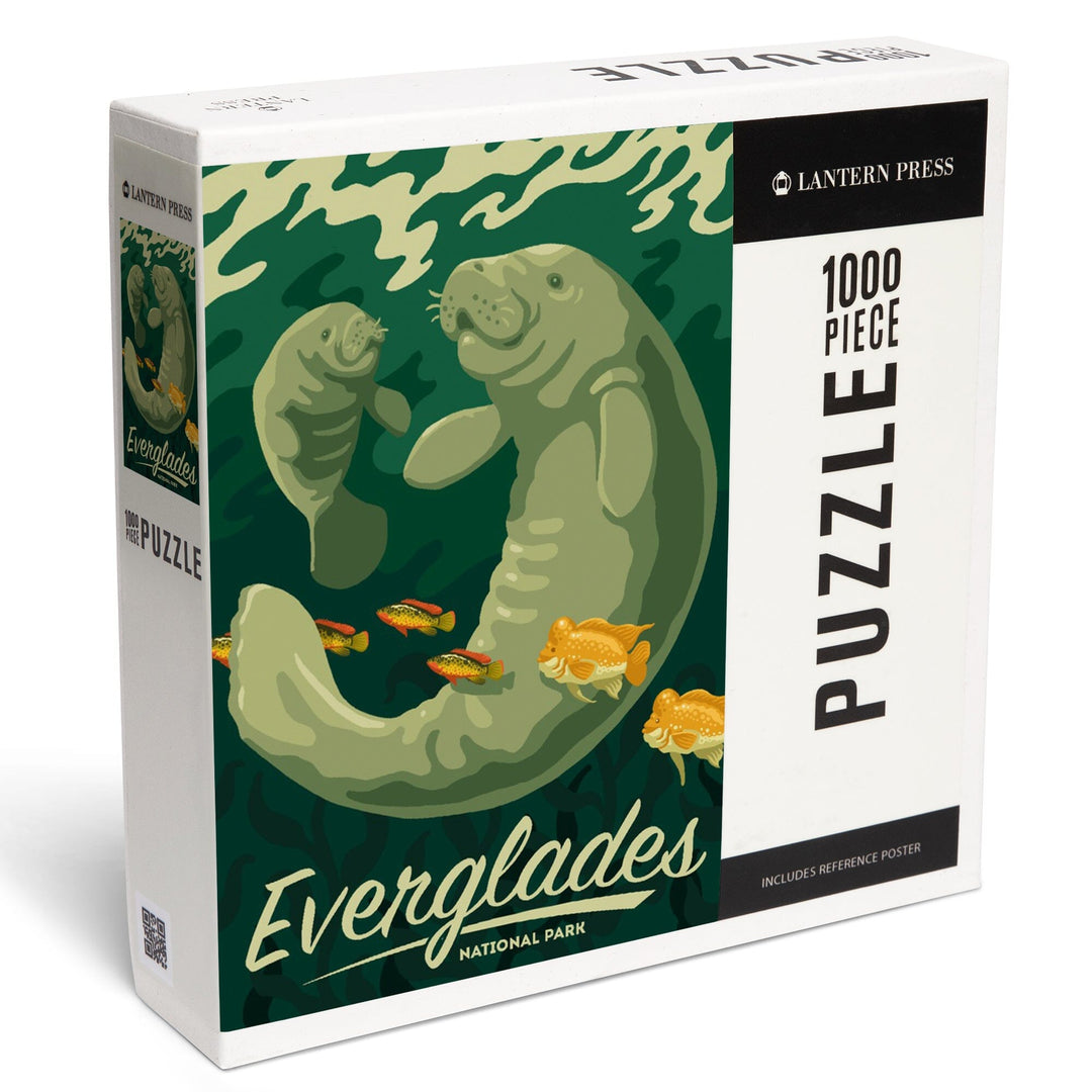 Everglades National Park, Manatee and Calf Swimming, Jigsaw Puzzle Puzzle Lantern Press 