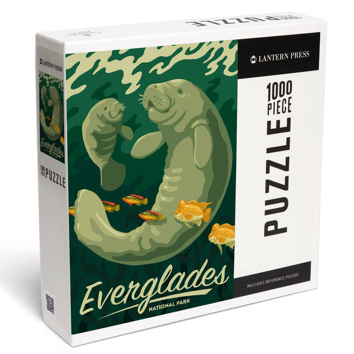 Everglades National Park, Manatee and Calf Swimming, Jigsaw Puzzle Puzzle Lantern Press 