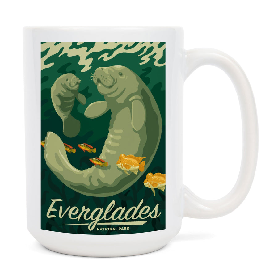 Everglades National Park, Manatee and Calf Swimming, Lantern Press Artwork, Ceramic Mug Mugs Lantern Press 