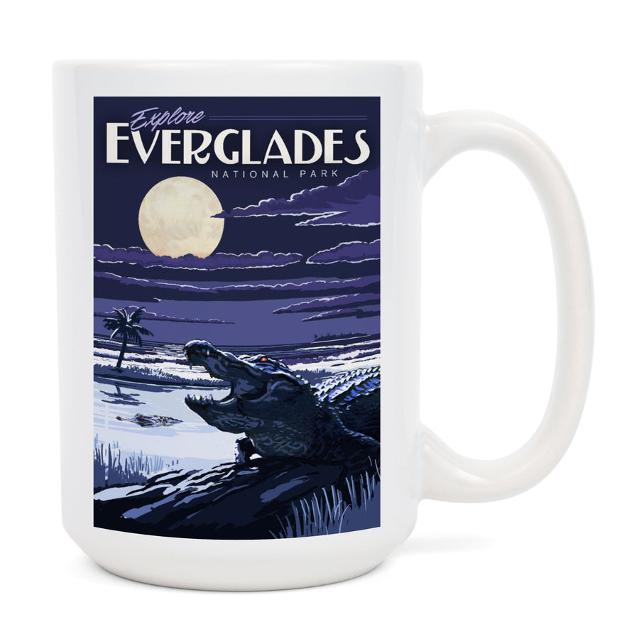 Everglades National Park, Night Alligator, Painterly National Park Series, Lantern Press Artwork, Ceramic Mug Mugs Lantern Press 