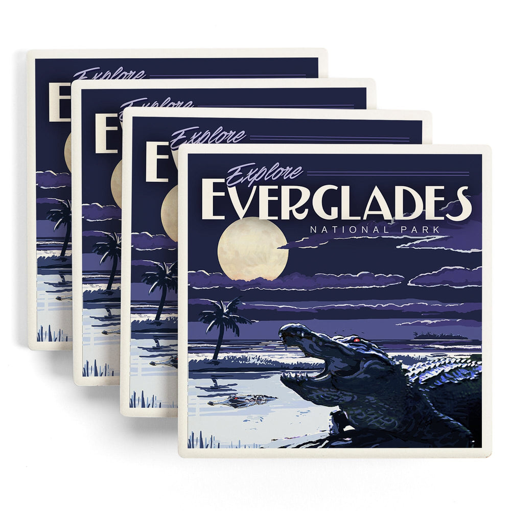 Everglades National Park, Night Alligator, Painterly Series, Coasters Coasters Lantern Press 