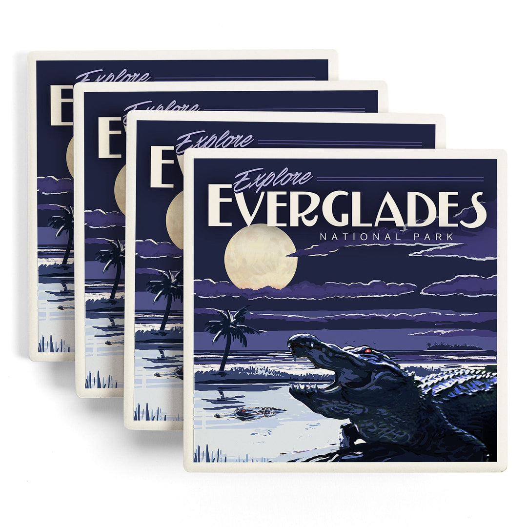 Everglades National Park, Night Alligator, Painterly Series, Coasters Coasters Lantern Press 