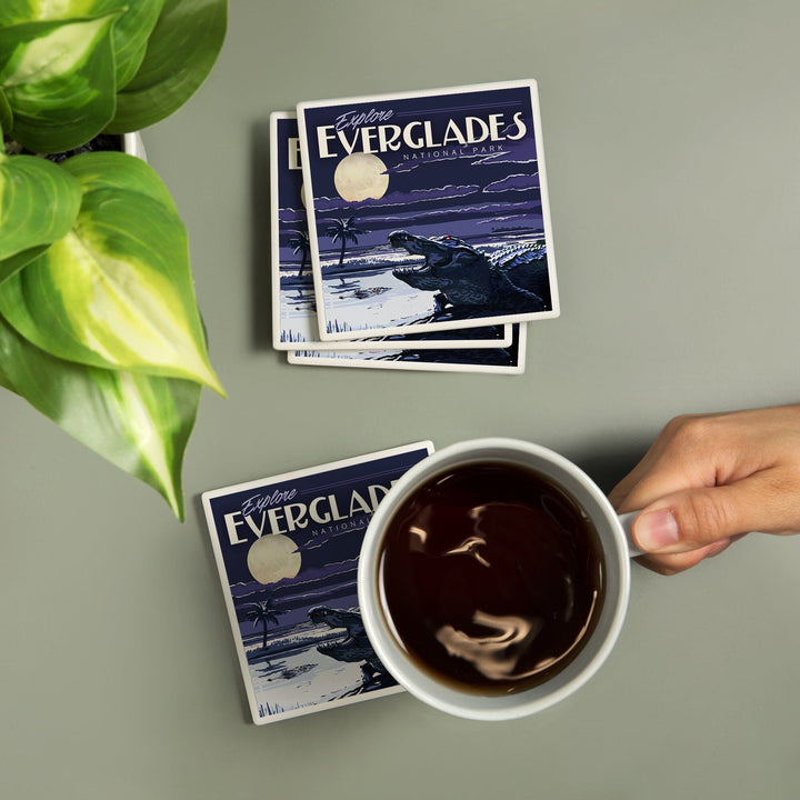 Everglades National Park, Night Alligator, Painterly Series, Coasters Coasters Lantern Press 