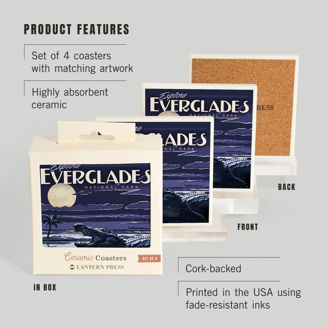 Everglades National Park, Night Alligator, Painterly Series, Coasters Coasters Lantern Press 