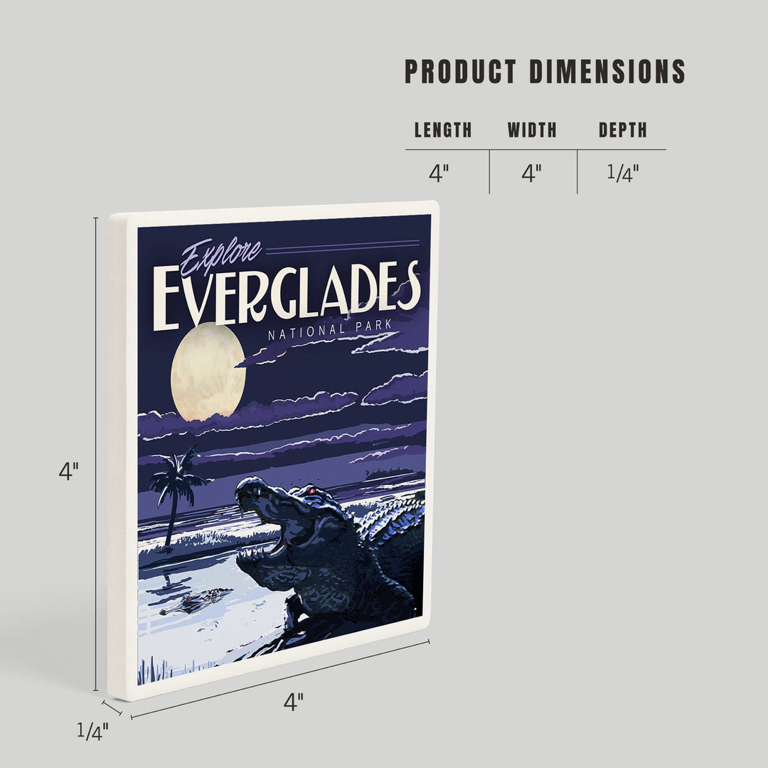 Everglades National Park, Night Alligator, Painterly Series, Coasters Coasters Lantern Press 
