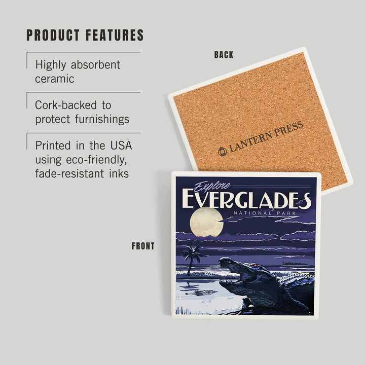 Everglades National Park, Night Alligator, Painterly Series, Coasters Coasters Lantern Press 